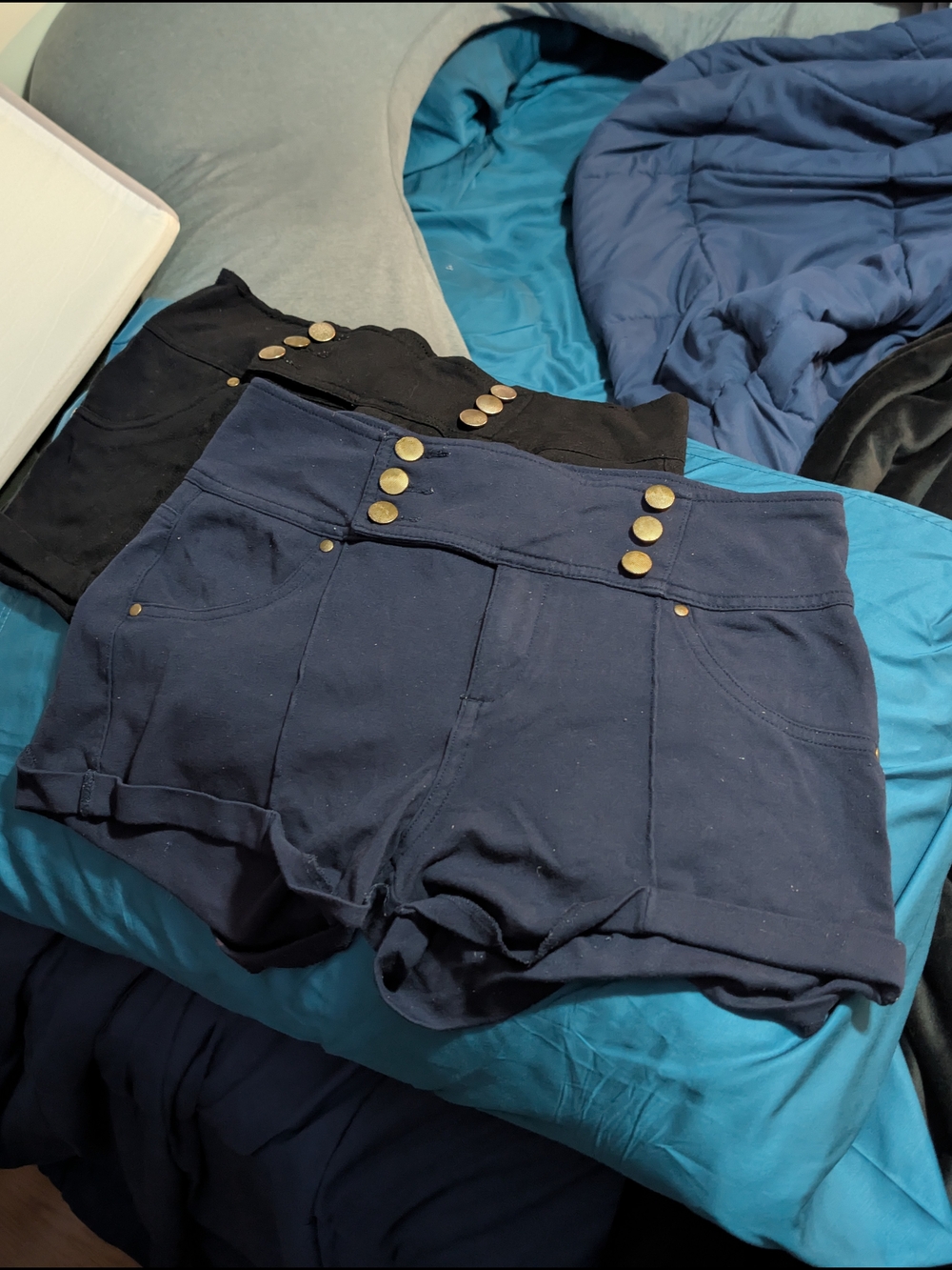 Ci Sono High-Waist Sailor Button Shorts - Navy and Black